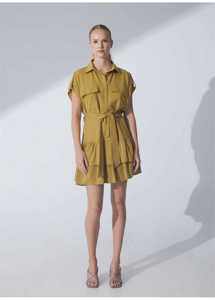 Pierre Cardin Yeşil Kadın Dik Yaka Kısa Kol Elbise SELIPA