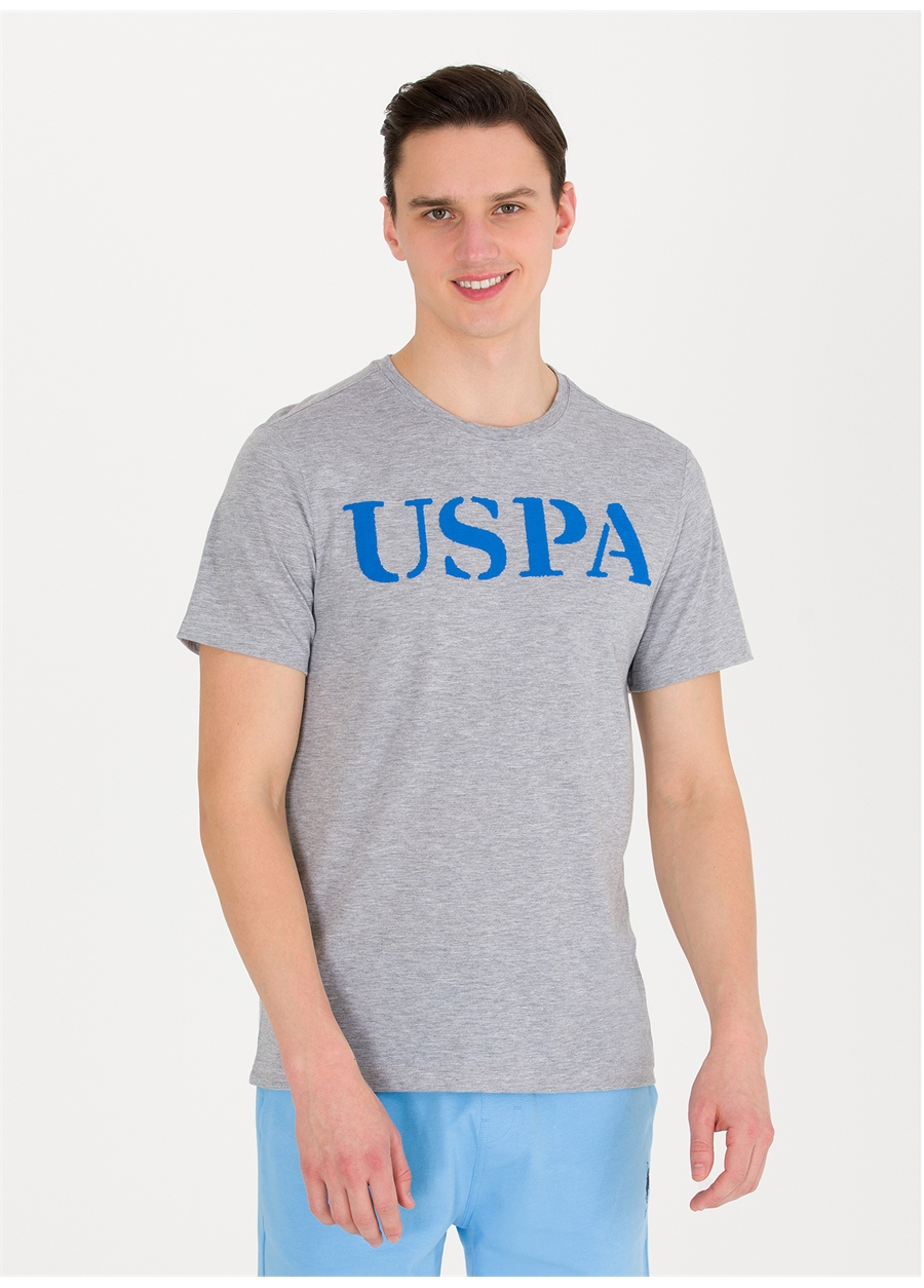 U.S. Polo Assn. Bisiklet Yaka Gri Melanj Erkek T-Shirt GEARTIY023_2