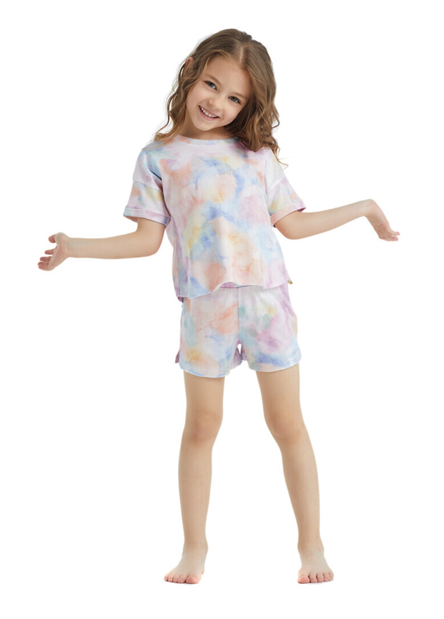 Blackspade Çok Renkli Kız Çocuk Yuvarlak Yaka Kısa Kollu Kısa Baskılı Pijama Takımı 60285