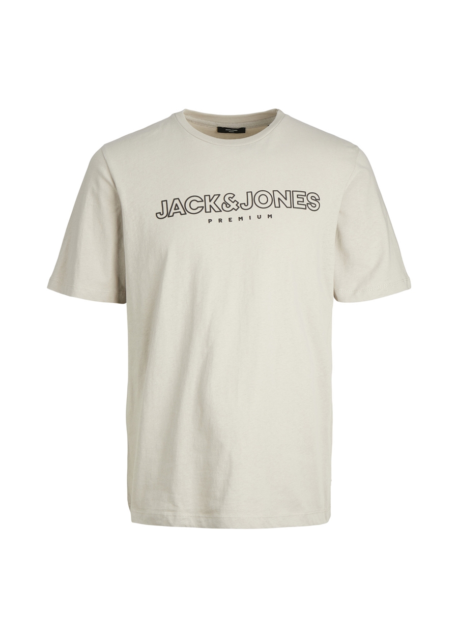 Jack & Jones Yuvarlak Yaka Krem Erkek T-Shirt 12245598_JPRBLAJASON BRANDING TEE C