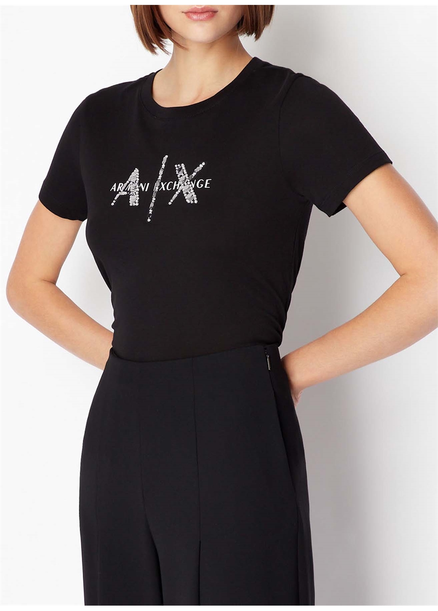 Armani Exchange Baskılı Siyah Kadın T-Shirt 3RYTBQ