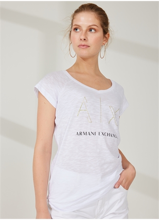 Armani Exchange Baskılı Beyaz Kadın T-Shirt 3RYTFF