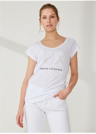 Armani Exchange Baskılı Beyaz Kadın T-Shirt 3RYTFF_1