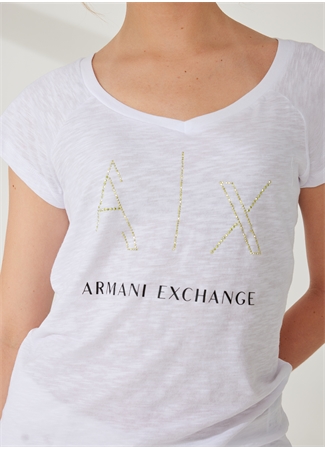 Armani Exchange Baskılı Beyaz Kadın T-Shirt 3RYTFF_3