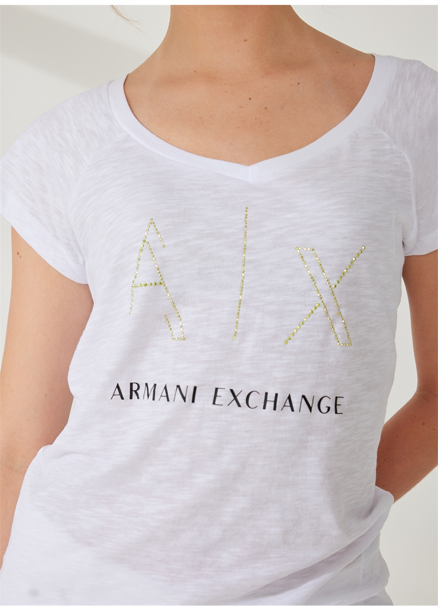 Armani Exchange Baskılı Beyaz Kadın T-Shirt 3RYTFF_3