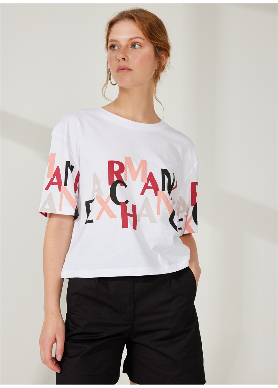 Armani Exchange Baskılı Beyaz Kadın T-Shirt 3RYTEH