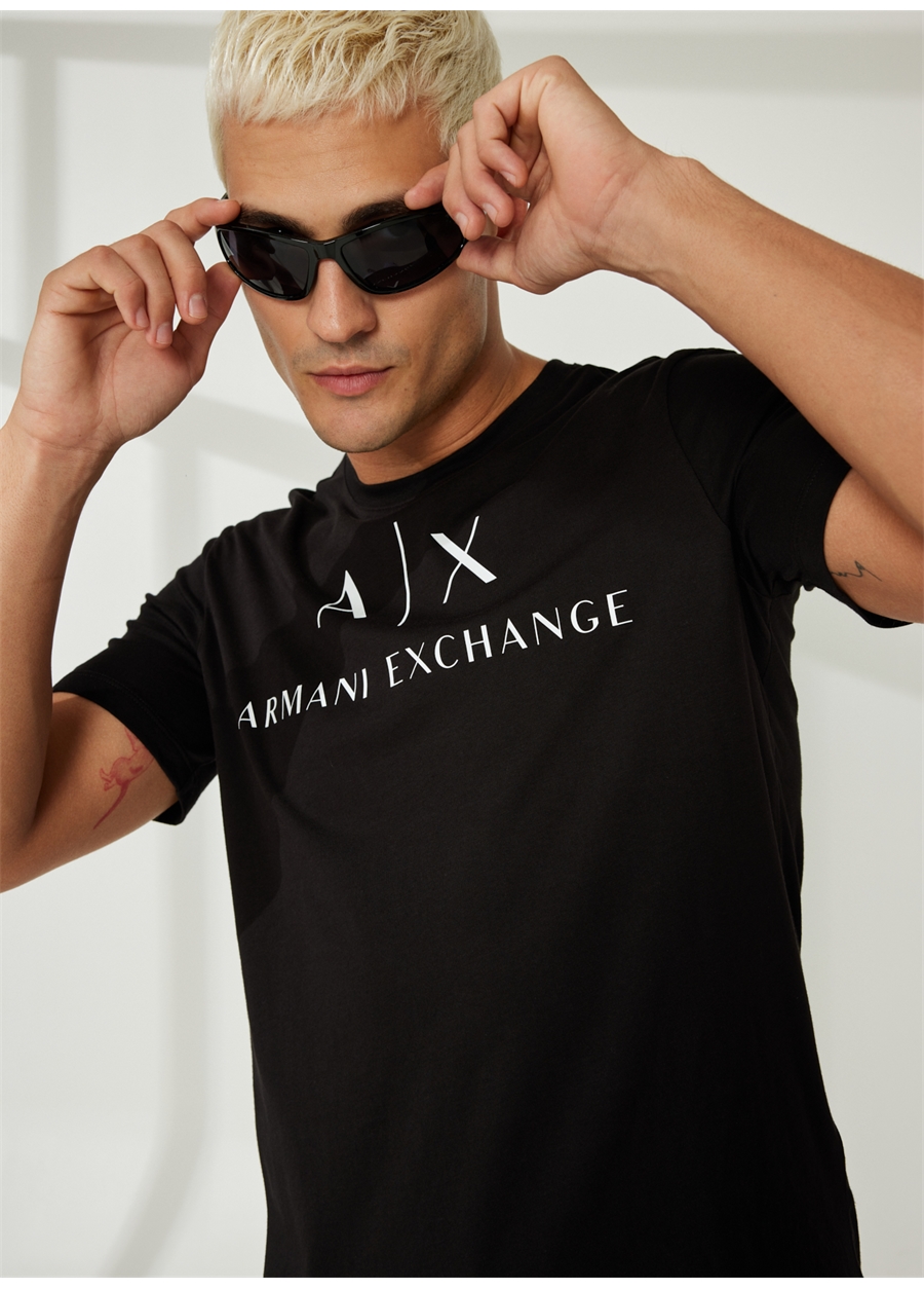 Armani Exchange Bisiklet Yaka Düz Siyah Erkek T-Shirt 8NZTCJ 1200-BLACK