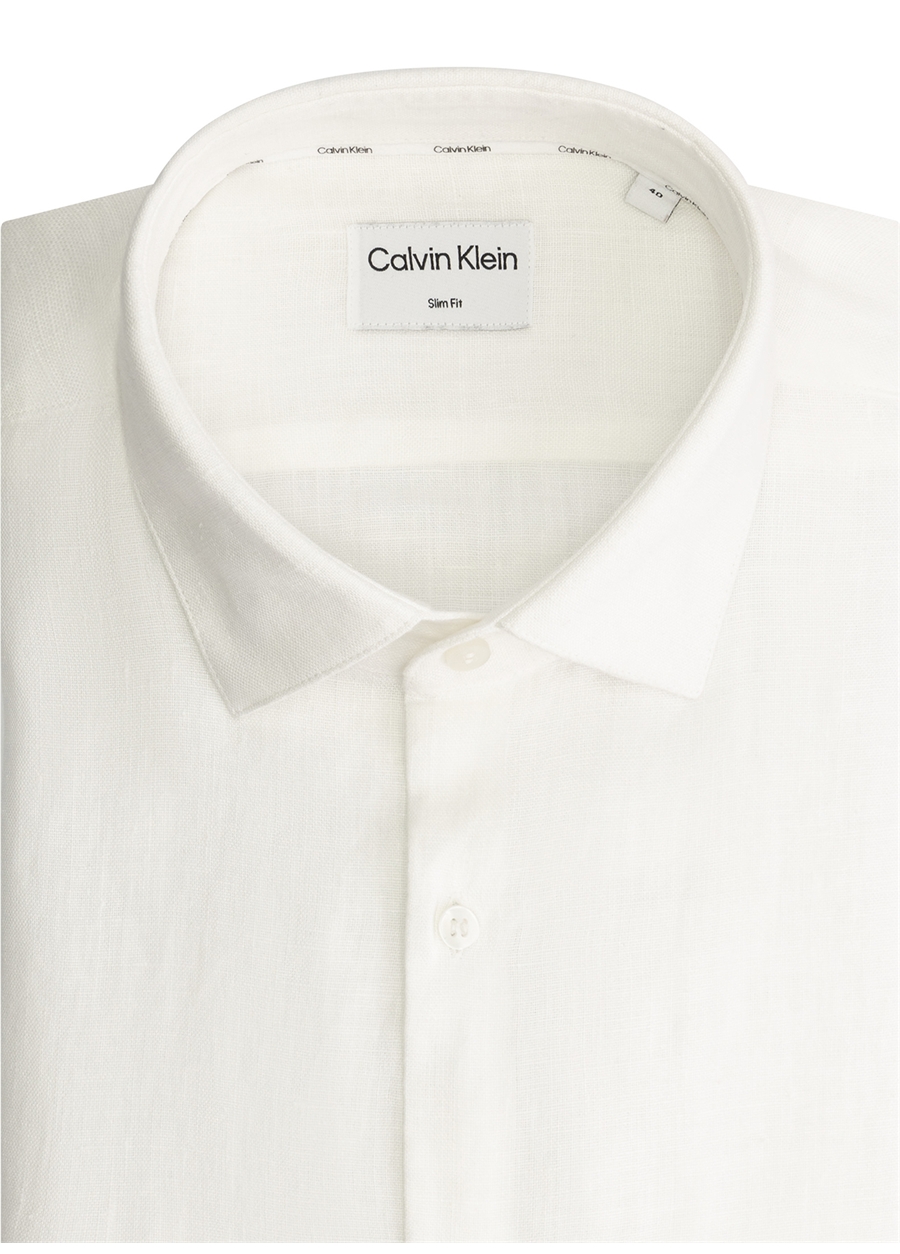 Calvin Klein Slim Fit Düğmeli Yaka Beyaz Erkek Gömlek K10K1092860K4