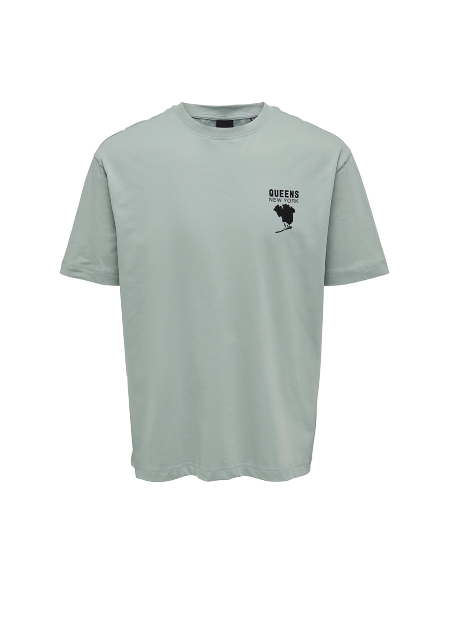 Only & Sons O Yaka Baskılı Gümüş - Mavi Erkek T-Shirt ONSPILOT RLX SUMMER SS TEE