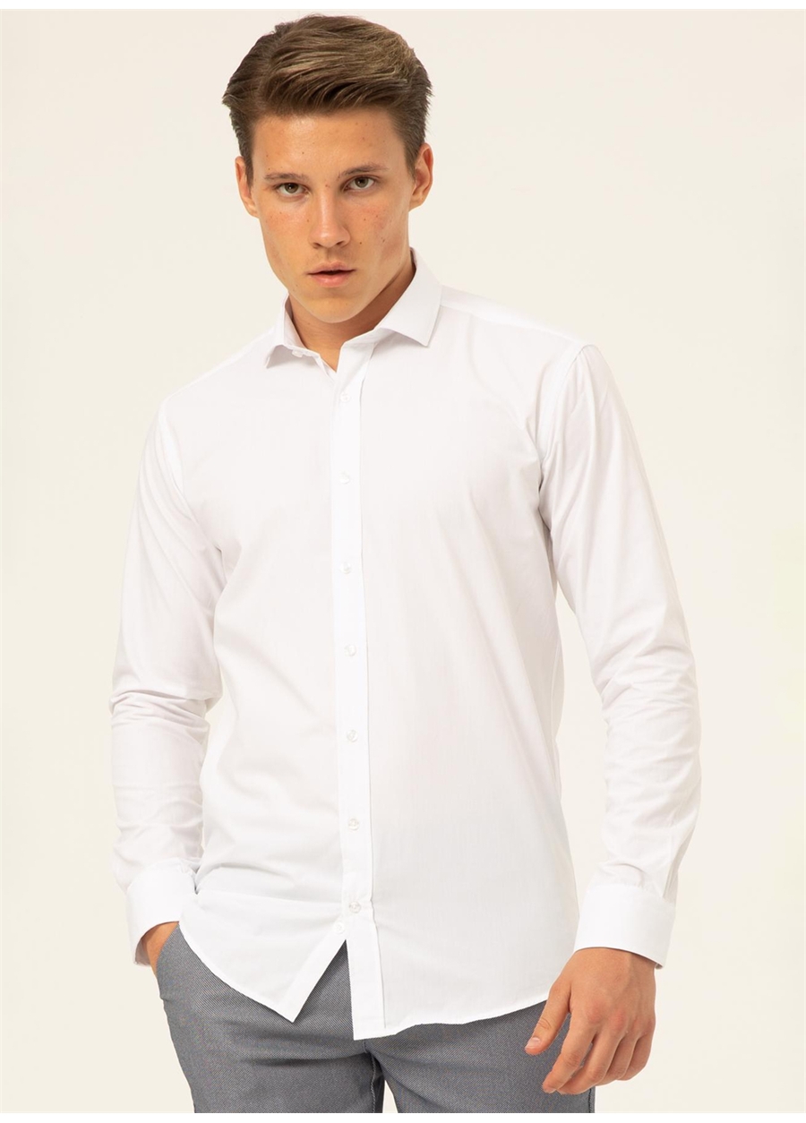 Süvari Slim Fit Klasik Yaka Düz Beyaz Erkek Gömlek GM1007100510