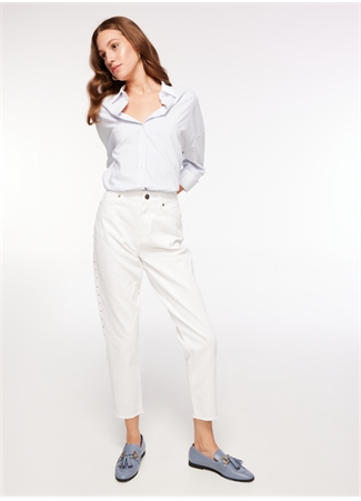 Fabrika Yüksek Bel Normal Paça Mom Fit Beyaz Kadın Denim Pantolon F3WL-PNT39