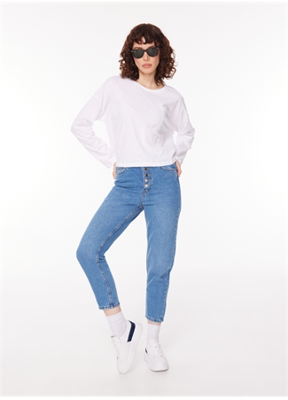 Fabrika Yüksek Bel Boru Paça Mom Fit İndigo Kadın Denim Pantolon F3WL-PNT48_0