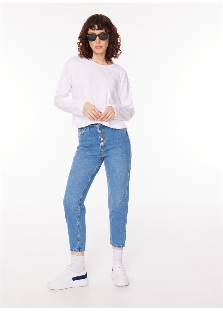 Fabrika Yüksek Bel Boru Paça Mom Fit İndigo Kadın Denim Pantolon F3WL-PNT48_1