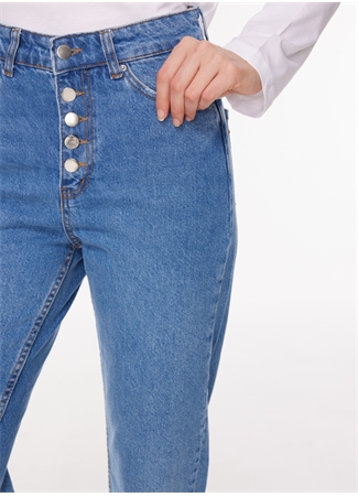 Fabrika Yüksek Bel Boru Paça Mom Fit İndigo Kadın Denim Pantolon F3WL-PNT48_3