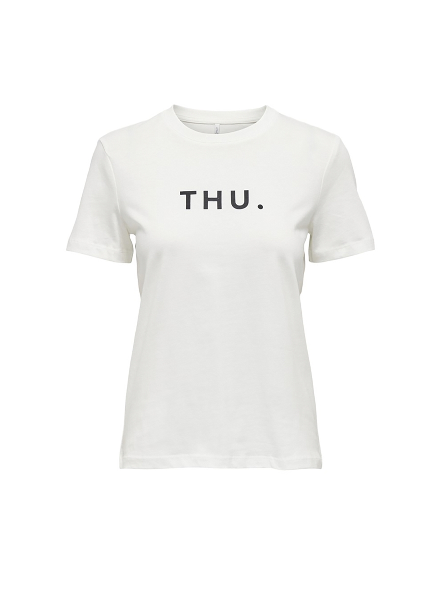 Only O Yaka Baskılı Beyaz Kadın T-Shirt ONLWEEKDAY REG S/S O-NECK TOP BOX J