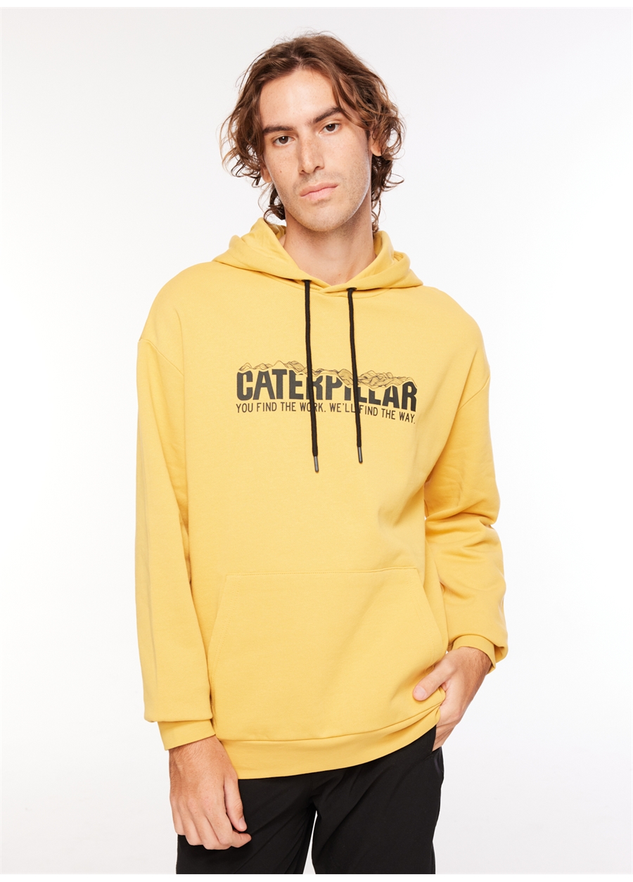 Caterpillar Hardal Erkek Kapüşonlu Loose Fit Baskılı Sweatshirt C3WM-SWT-11