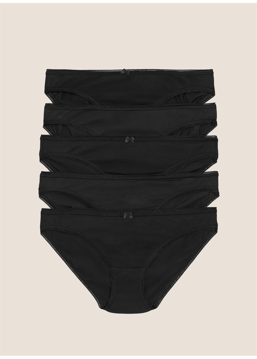 Marks & Spencer Siyah Kadın 5'Li Cotton Lycra Bikini Külot Seti 4936P