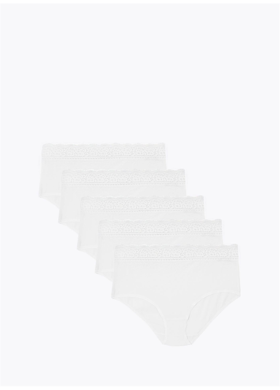 Marks & Spencer Beyaz Kadın 5'Li Dantel Detaylı Full Brief Külot Seti 5022F