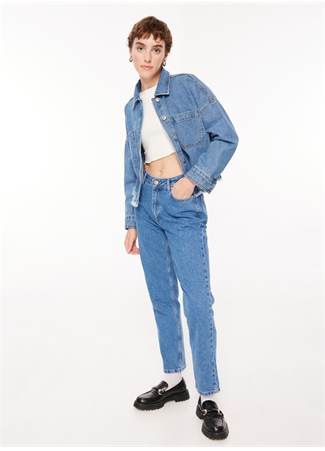 Aeropostale Oversize Gömlek Yaka Düz İndigo Kadın Denim Gömlek A3WL-GML1_1