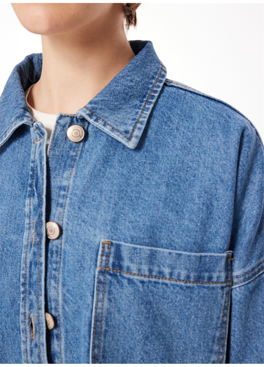 Aeropostale Oversize Gömlek Yaka Düz İndigo Kadın Denim Gömlek A3WL-GML1_2