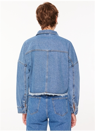 Aeropostale Oversize Gömlek Yaka Düz İndigo Kadın Denim Gömlek A3WL-GML1_3