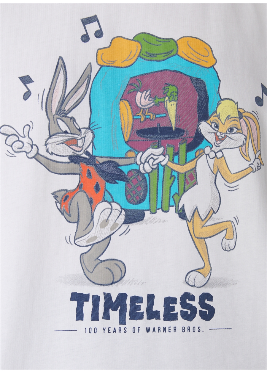 Never Say Never Looney Tunes Baskılı Beyaz Kadın Oversized T-Shirt BYL2973_3