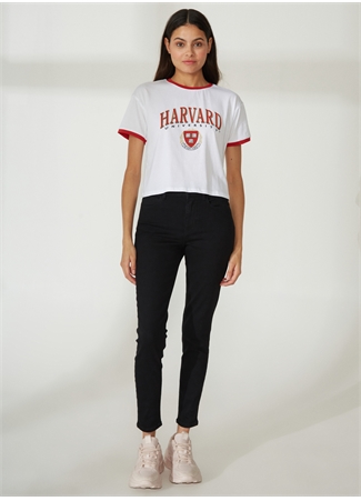 Never Say Never Harvard Baskılı Beyaz Kadın T-Shirt BYL3033_2