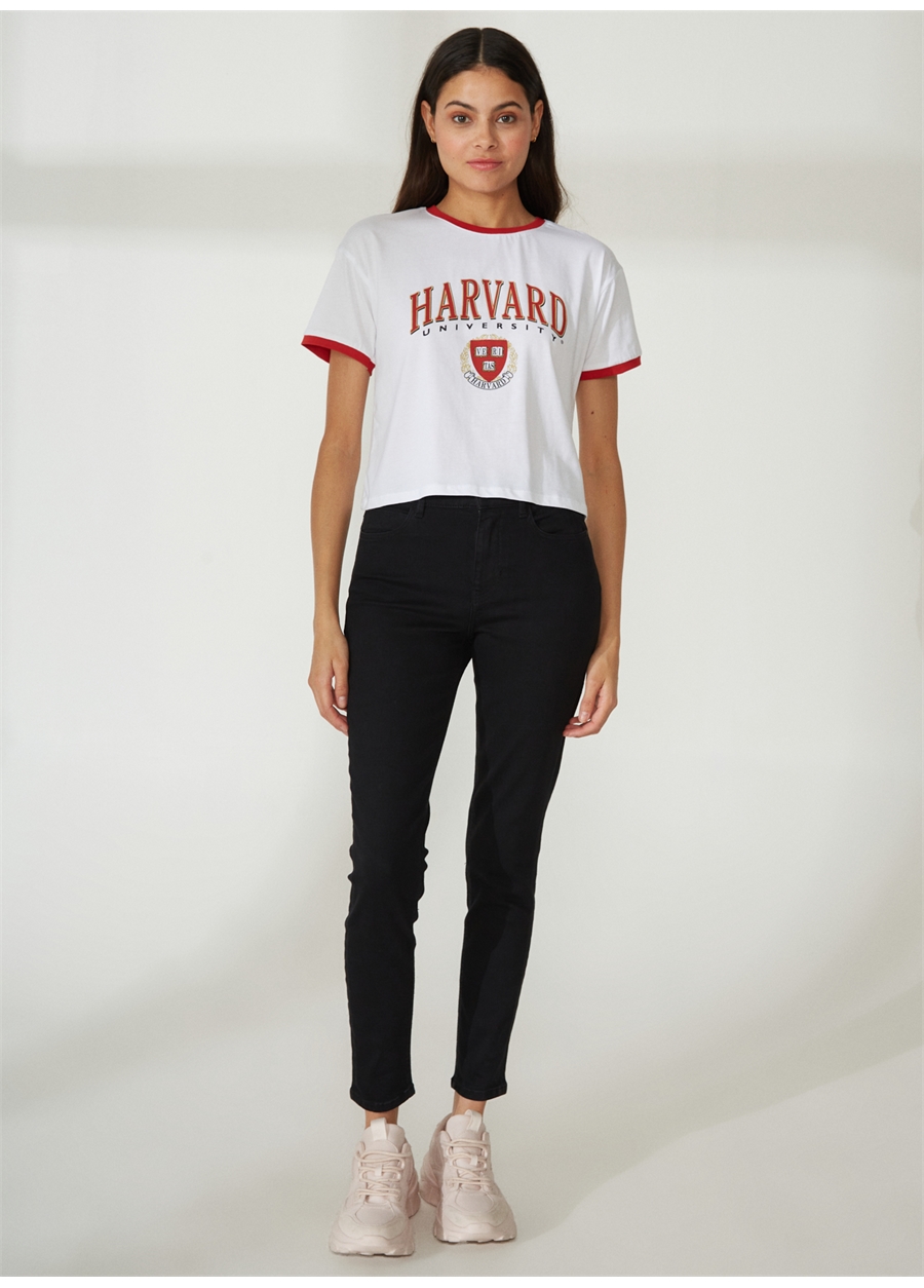 Never Say Never Harvard Baskılı Beyaz Kadın T-Shirt BYL3033_2