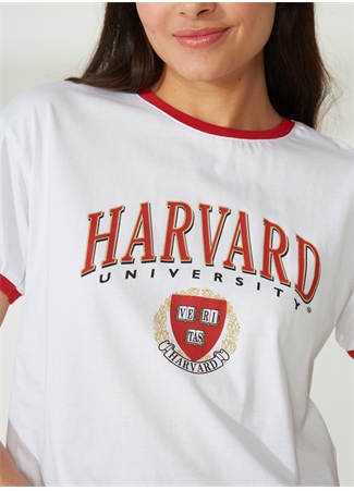 Never Say Never Harvard Baskılı Beyaz Kadın T-Shirt BYL3033_3