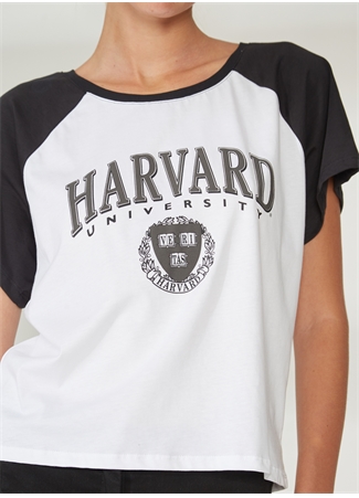 Never Say Never Harvard Baskılı Beyaz Kadın T-Shirt BYL3032_3