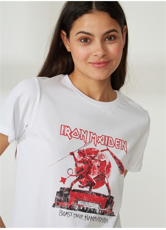 Never Say Never Iron Maden Baskılı Beyaz Kadın T-Shirt BYL3228_2