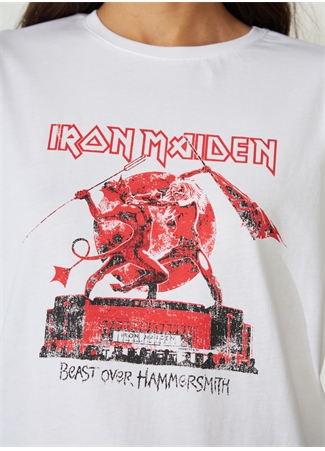 Never Say Never Iron Maden Baskılı Beyaz Kadın T-Shirt BYL3228_3