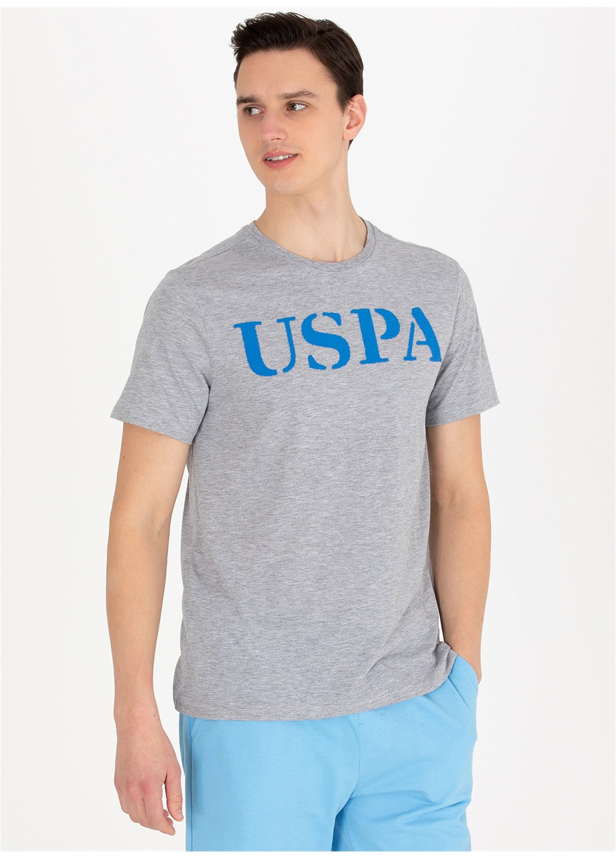 U.S. Polo Assn. Bisiklet Yaka Gri Melanj Erkek T-Shirt GEARTIY023_0