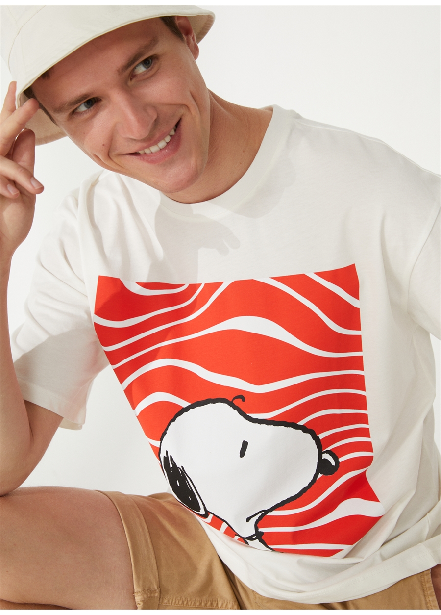 Never Say Never Snoopy Baskılı Beyaz Erkek Oversized T-Shirt BYL2994