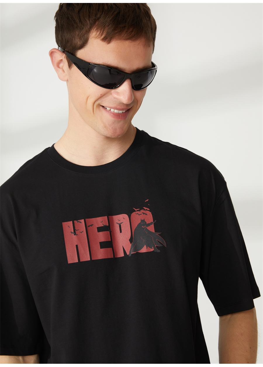 Never Say Never Batman Baskılı Siyah Erkek Oversized T-Shirt BYL3013
