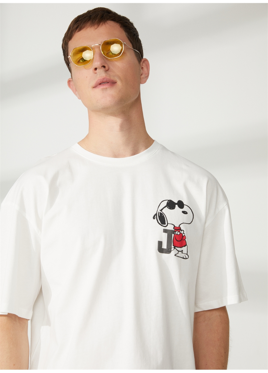 Never Say Never Snoopy Baskılı Beyaz Erkek Oversized T-Shirt BYL2992