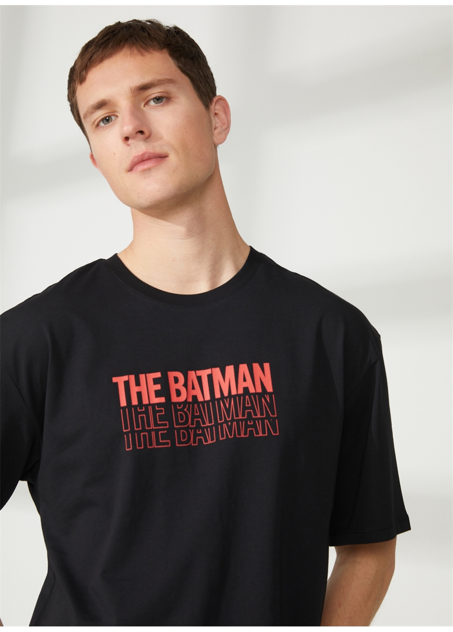 Never Say Never Batman Baskılı Siyah Erkek Oversized T-Shirt BYL3095