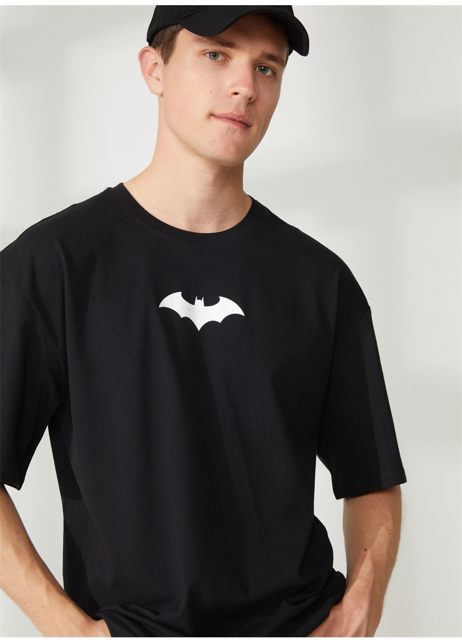 Never Say Never Batman Baskılı Siyah Erkek Oversized T-Shirt BYL3129