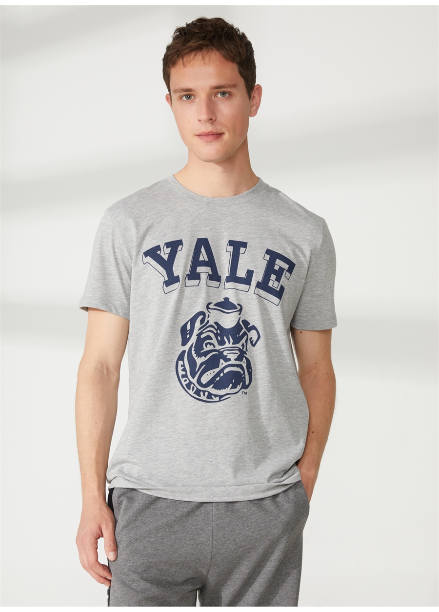 Never Say Never Yale Baskılı Gri Melanj Erkek T-Shirt BYL3115