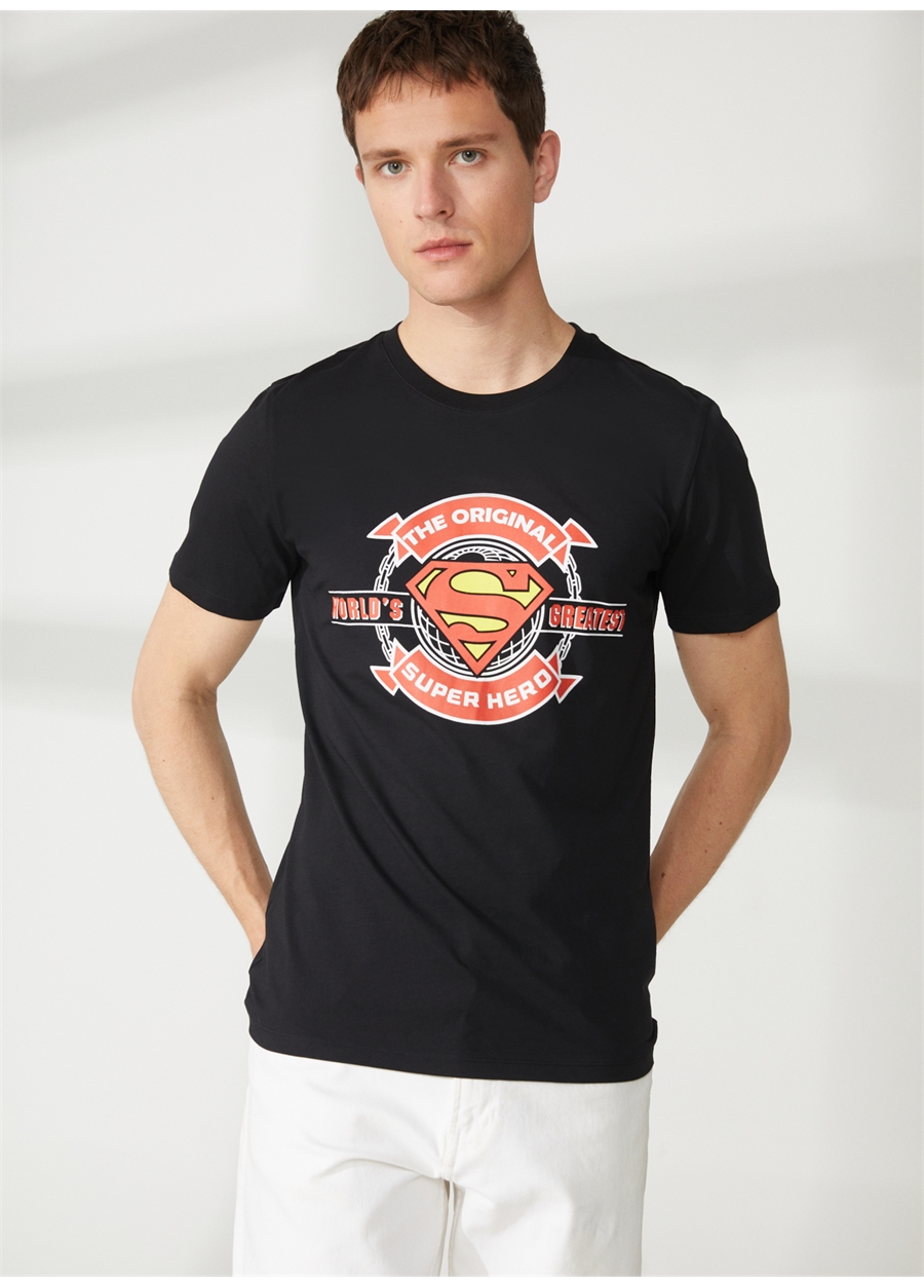 Never Say Never Superman Baskılı Siyah Erkek T-Shirt BYL3133