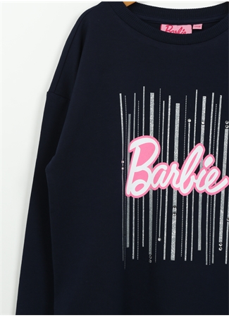 Barbie Lacivert Kız Çocuk Bisiklet Yaka Düşük Omuz Oversize Baskılı Sweatshirt BRB3WG-SWT11_1