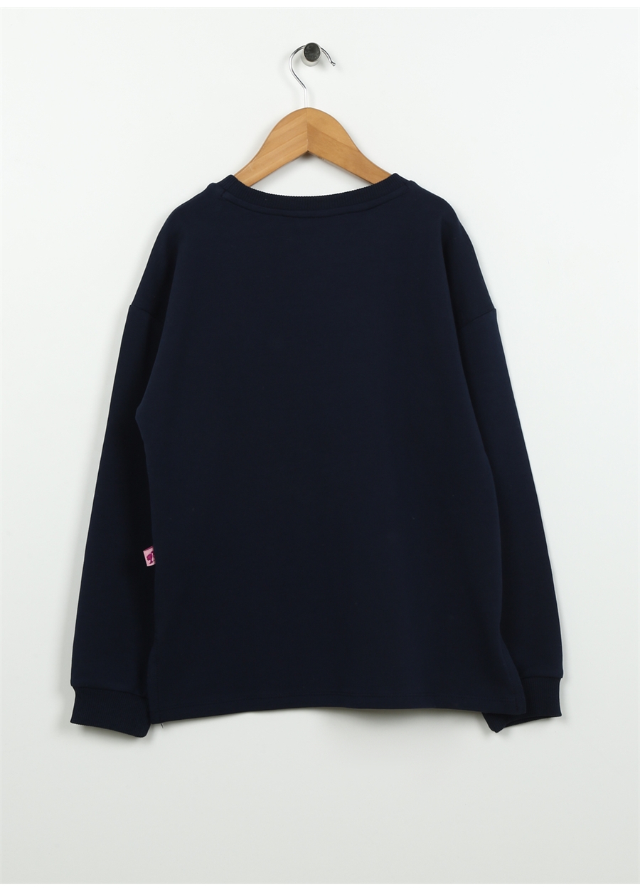 Barbie Lacivert Kız Çocuk Bisiklet Yaka Düşük Omuz Oversize Baskılı Sweatshirt BRB3WG-SWT11_2