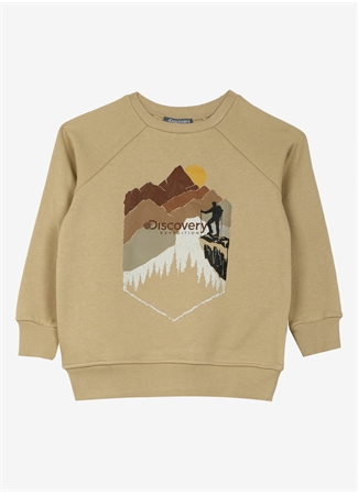 Discovery Expedition Bej Erkek Çocuk Bisiklet Yaka Oversize Baskılı Sweatshirt D3WB-SWT21