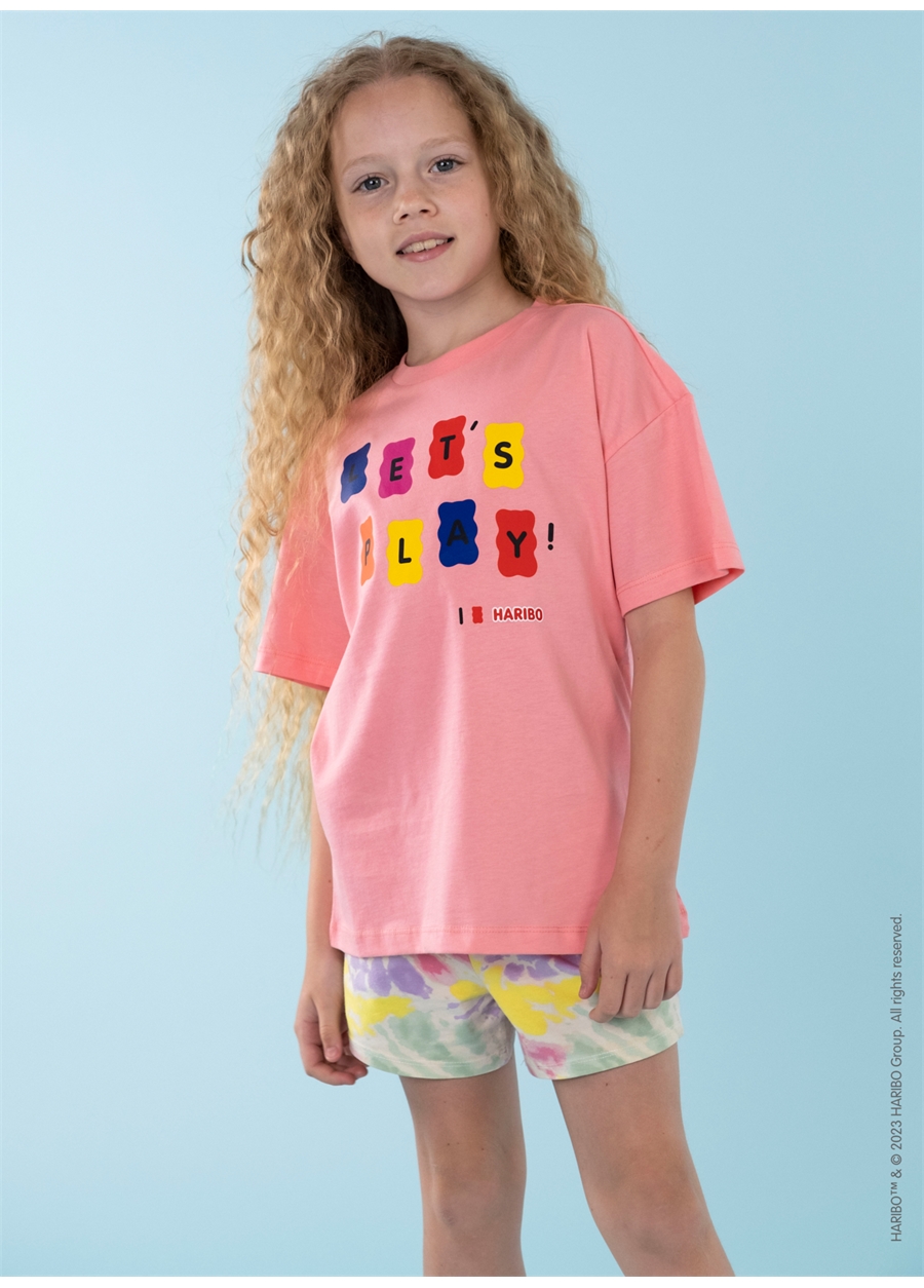 Haribo Baskılı Pembe Kız Çocuk T-Shirt HRBTXT104_1