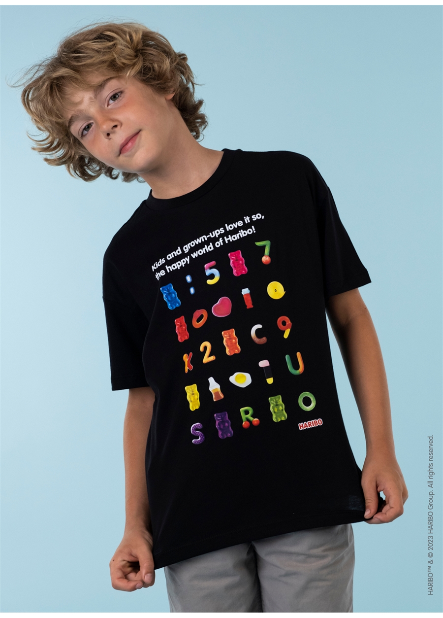 Haribo Baskılı Siyah Erkek Çocuk T-Shirt HRBTXT105_1