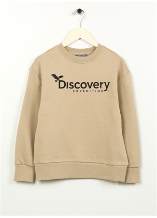 Discovery Expedition Bej Erkek Çocuk Bisiklet Yaka Oversize Baskılı Sweatshirt D3WB-SWT29