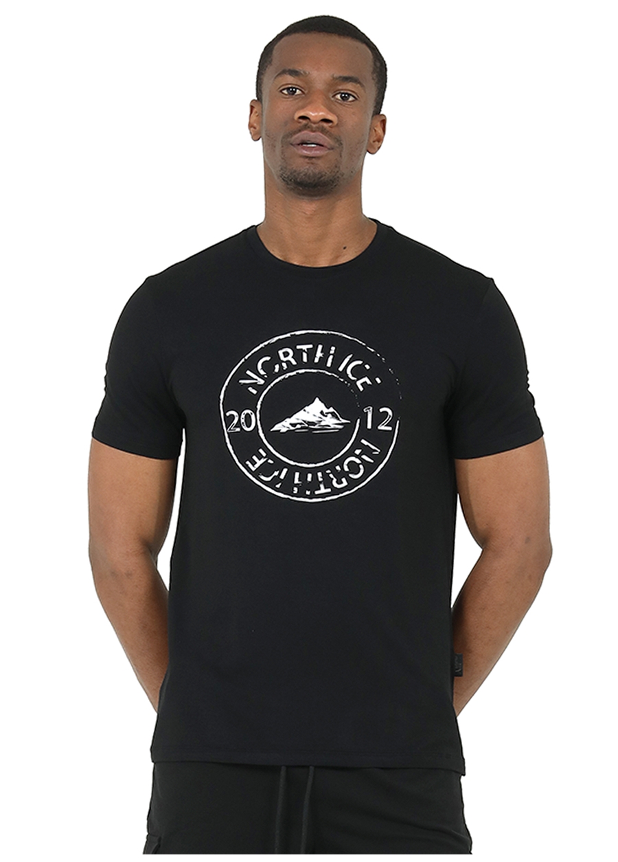 North Ice Bisiklet Yaka Düz Siyah Erkek T-Shirt NI23003