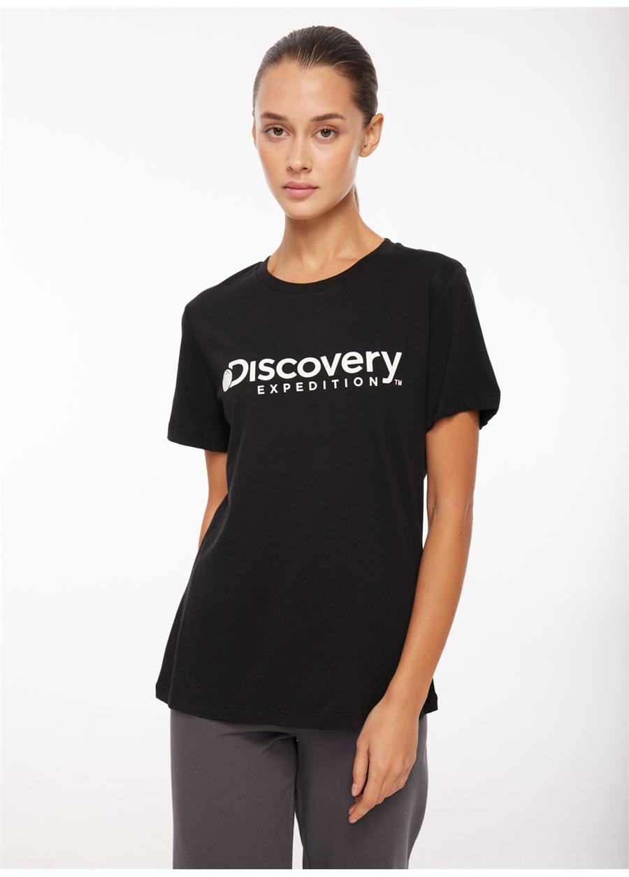 Discovery Expedition Siyah Kadın Bisiklet Yaka Baskılı T-Shirt D3WL-TST1_1