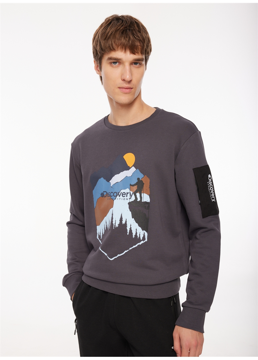 Discovery Expedition Füme Erkek Bisiklet Yaka Baskılı Sweatshirt D3WM-SWT38_1