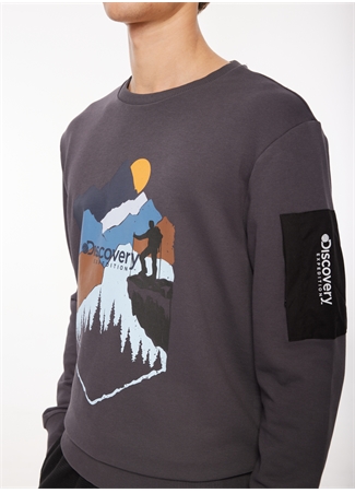 Discovery Expedition Füme Erkek Bisiklet Yaka Baskılı Sweatshirt D3WM-SWT38_2